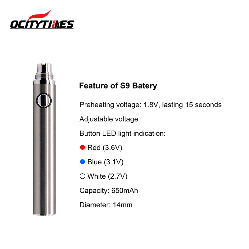 Ocitytimes Neue wiederaufladbare 650-mAh-Vape-Batterie mit Knopf